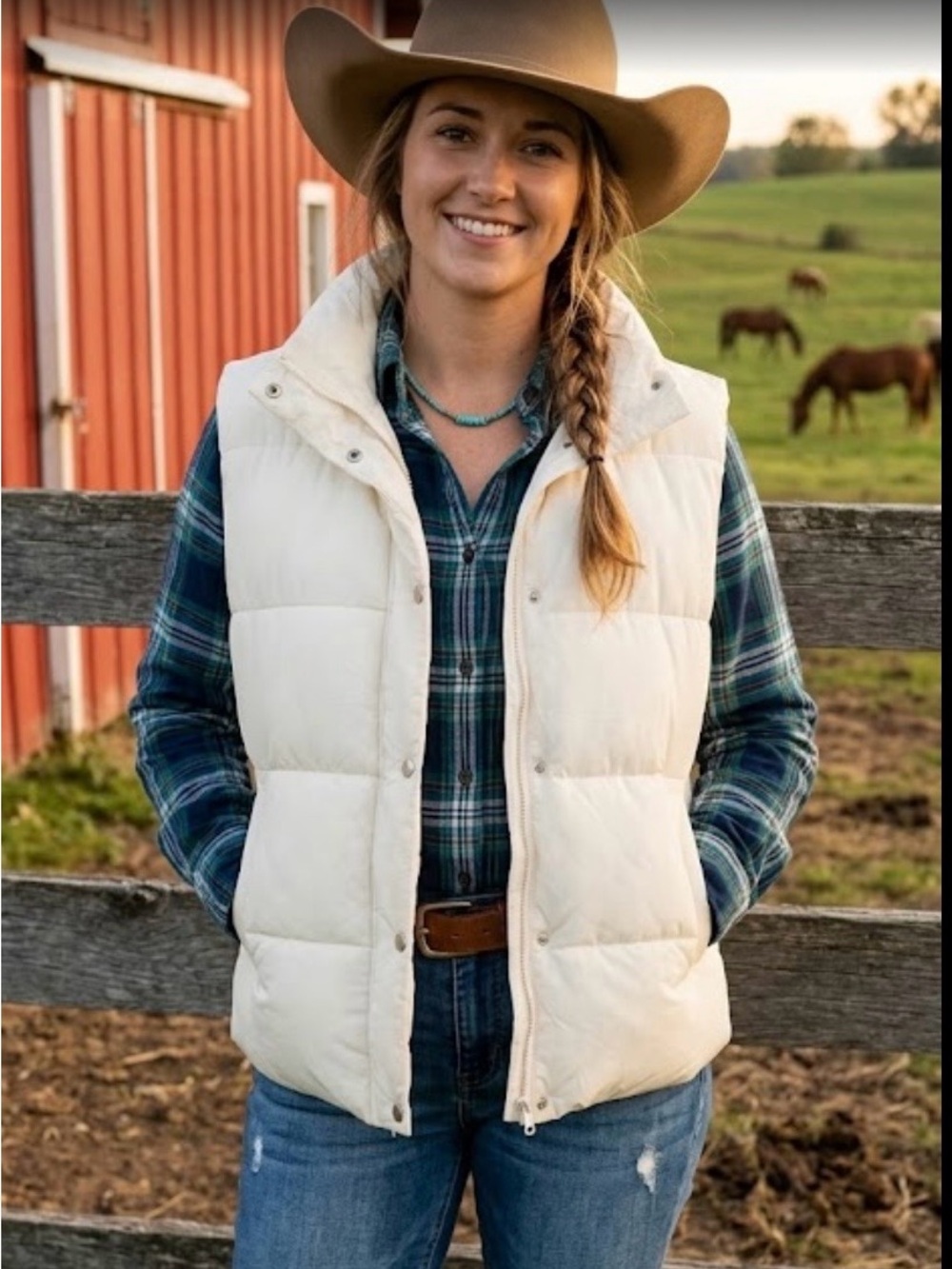 New Women's Quilted Puffer Vest - Cream L XL coat white
